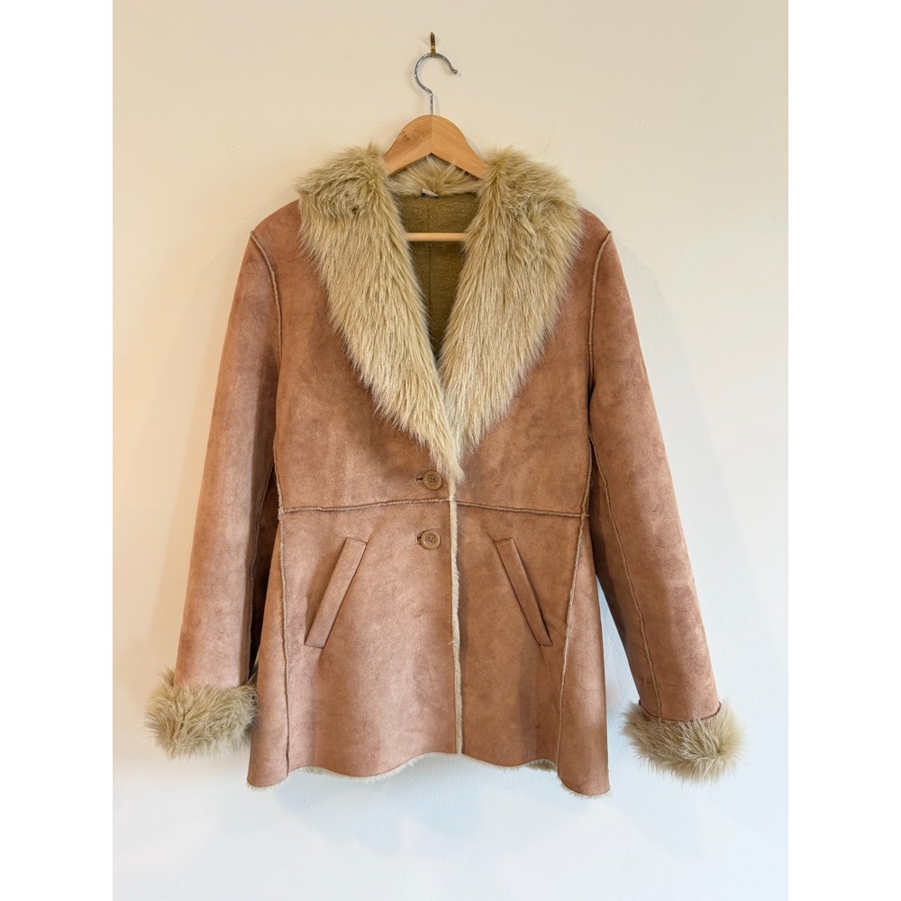 Y2K Faux Shearling Coat Womens Small S Beige Boho 70s Penny Lane Style